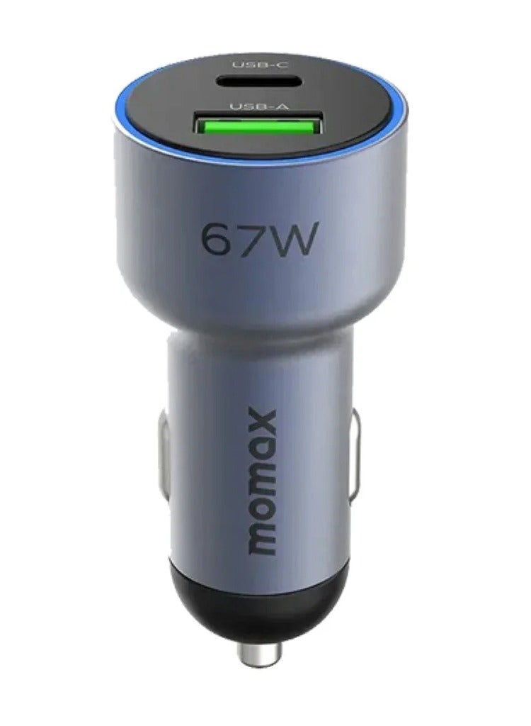 67W Dual-Port Car Charger USB+Type-C PD3.0 Fast Charging Momax UC16E - Space Grey