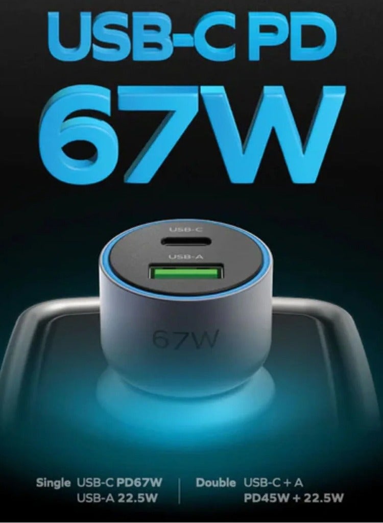 67W Dual-Port Car Charger USB+Type-C PD3.0 Fast Charging Momax UC16E - Space Grey
