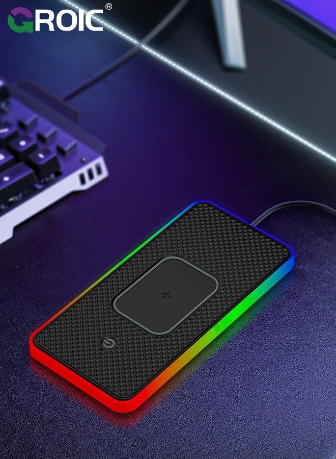 Wireless Car Charger Pad, QI 15W RGB Wireless Charger for Car USB, Wireless Charging Pad with On/Off Button, Car Charger Incl for Apple Air-pods iPhone 15/14/13/12 Samsung S24/S23/S22 (1M Cable)