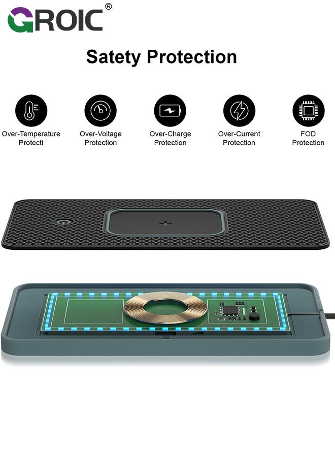 Wireless Car Charger Pad, QI 15W RGB Wireless Charger for Car USB, Wireless Charging Pad with On/Off Button, Car Charger Incl for Apple Air-pods iPhone 15/14/13/12 Samsung S24/S23/S22 (1M Cable)