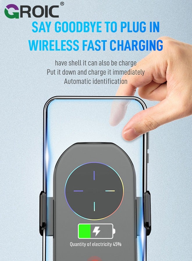 Wireless Car Charger Phone Mount, auto Clamping arms, Holder 15W, for I phone15,14,13,12,Galaxy s23,22,21,20 with Magnetic Port Chargers, Safe air Vent Connection, Compatible with Thick Cases
