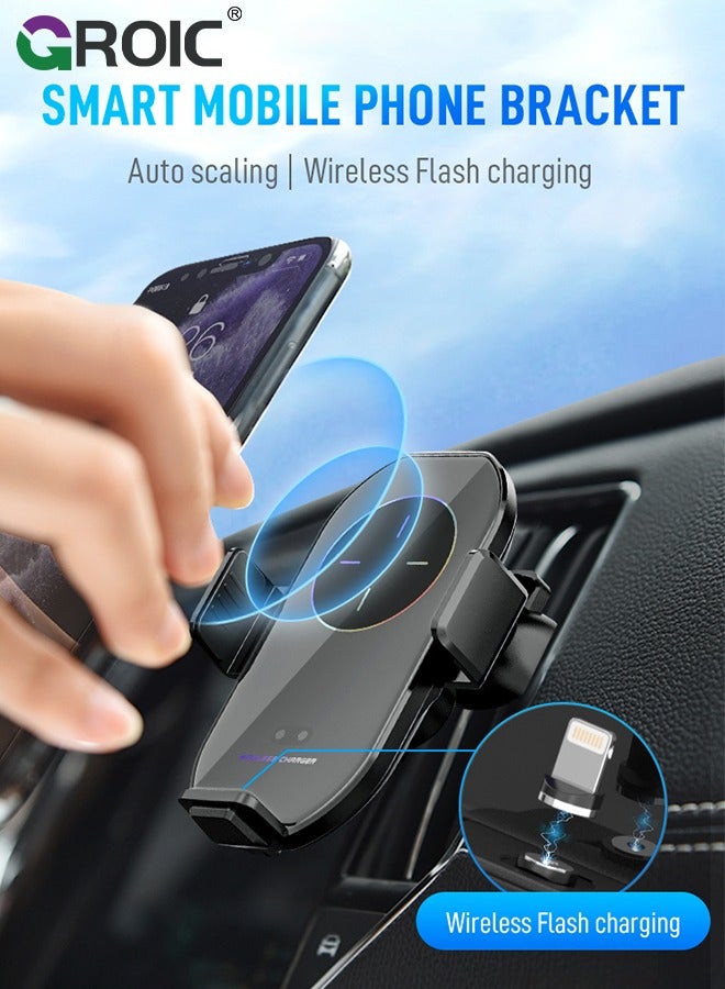 Wireless Car Charger Phone Mount, auto Clamping arms, Holder 15W, for I phone15,14,13,12,Galaxy s23,22,21,20 with Magnetic Port Chargers, Safe air Vent Connection, Compatible with Thick Cases