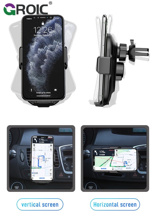 Wireless Car Charger Phone Mount, auto Clamping arms, Holder 15W, for I phone15,14,13,12,Galaxy s23,22,21,20 with Magnetic Port Chargers, Safe air Vent Connection, Compatible with Thick Cases