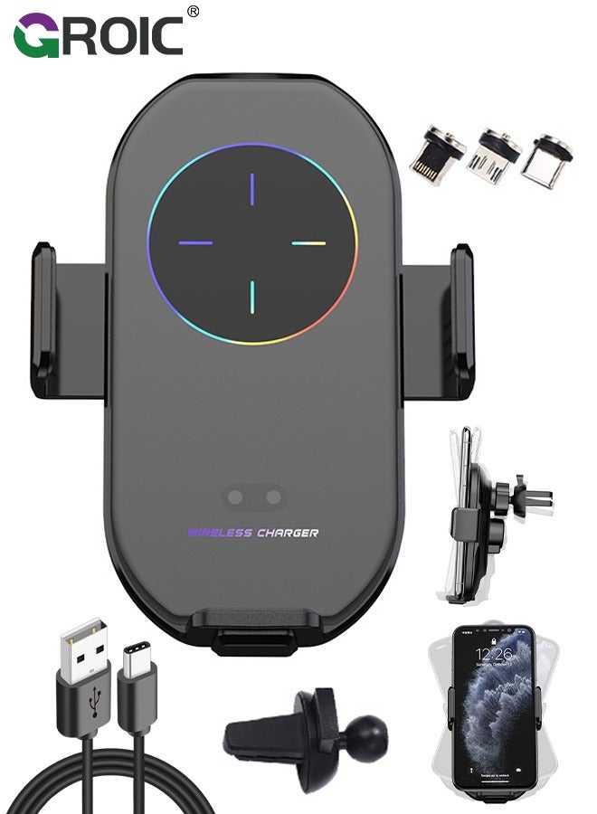 Wireless Car Charger Phone Mount, auto Clamping arms, Holder 15W, for I phone15,14,13,12,Galaxy s23,22,21,20 with Magnetic Port Chargers, Safe air Vent Connection, Compatible with Thick Cases