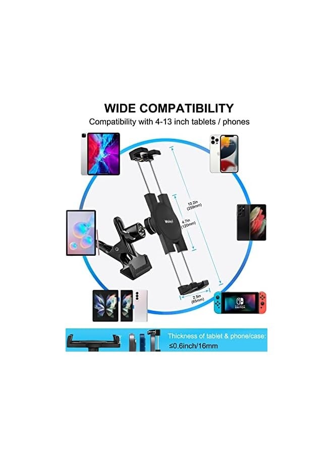 Sun Visor Car Tablet Holder, Visor Clip Tablet Mount for Car, 360° Rotation Universal Steering Wheel Tablet Clamp with 1/4'' Screw for iPad Pro Air Mini, Phone, Switch, 4.7-13