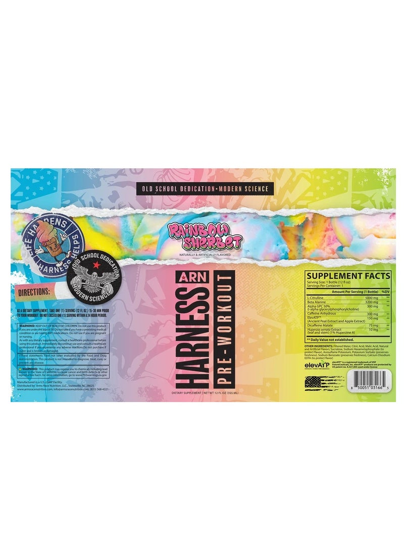 ARN Harness Pre-Workout Drink  Rainbow Sherbet Flavor 12 x 355ml