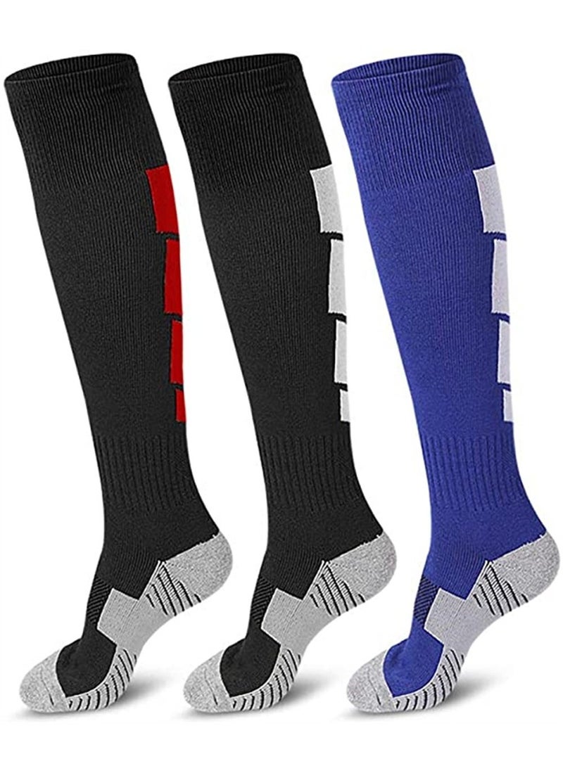 Soccer Socks, Sport Knee High Socks Over The Calf Compression Athletic Socks for Mens and Women Running Training Football Thickening Keep Warm Sock for Soccer, Basketball, Uniform, 3 Pairs