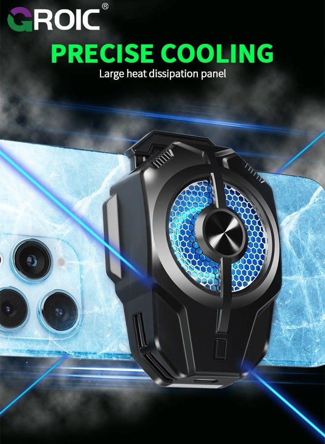 Phone Cooler with Rechargeable Battery, Phone Cooling Fan for Gaming Fit All Types of iPhone Android Smartphones, Mobile Phone Radiator with Universal Clamp/RGB LEDS