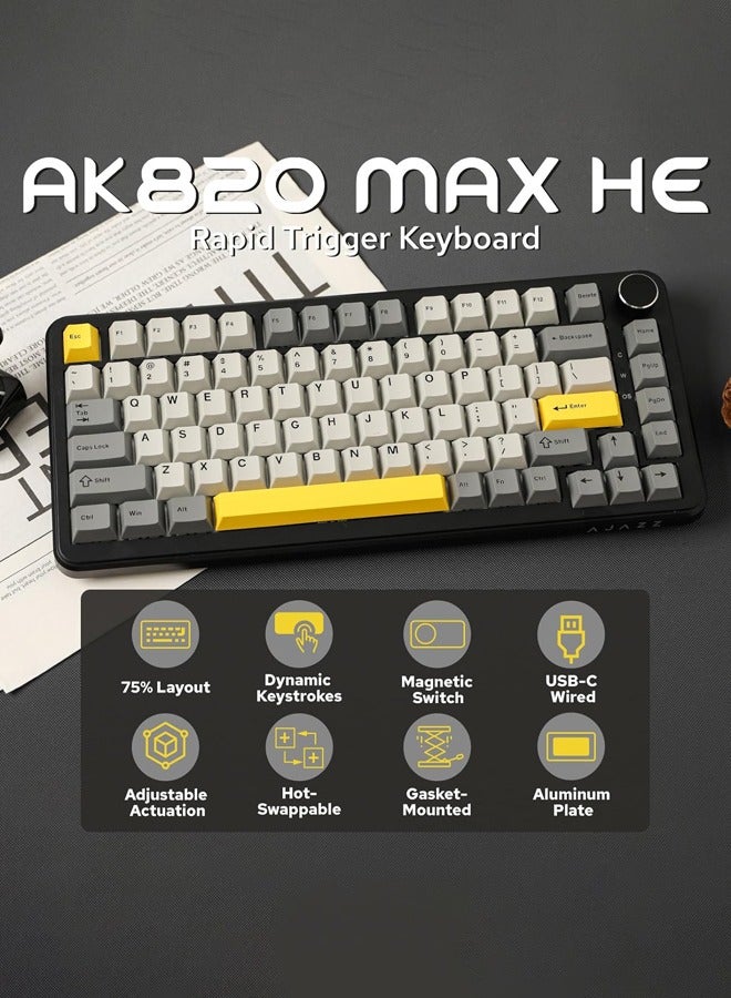 AK820 MAX Wired Gaming Keyboard,Rapid Trigger Keyboard, Hall Effect Gasket Mechanical Keyboard, Adjustable Actuation, Magnetic Switches, RGB for Win/Mac (Black, BlackGrey, flying fish switch)