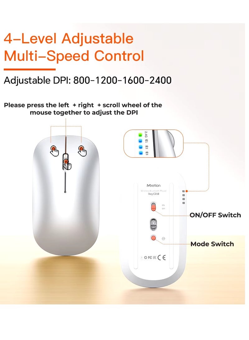 Meetion Wireless Ultra-thin Apple Keyboard and Mouse Combo ikey C210 Ingenious Spatial Economy Aesthetic Sobriety Redefined Universal Synchronization Protocol (Silver)