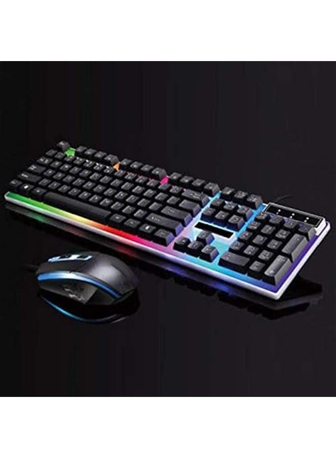 Mechanical Gaming Keyboard and Mouse Set , Rainbow LED, USB Wired Desktop Combo (Black)