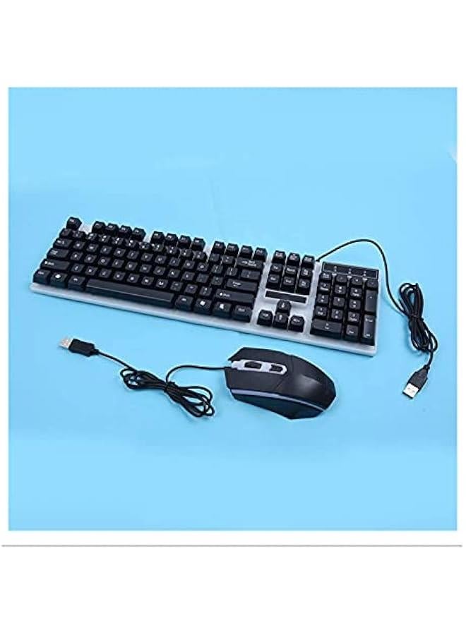 Mechanical Gaming Keyboard and Mouse Set , Rainbow LED, USB Wired Desktop Combo (Black)