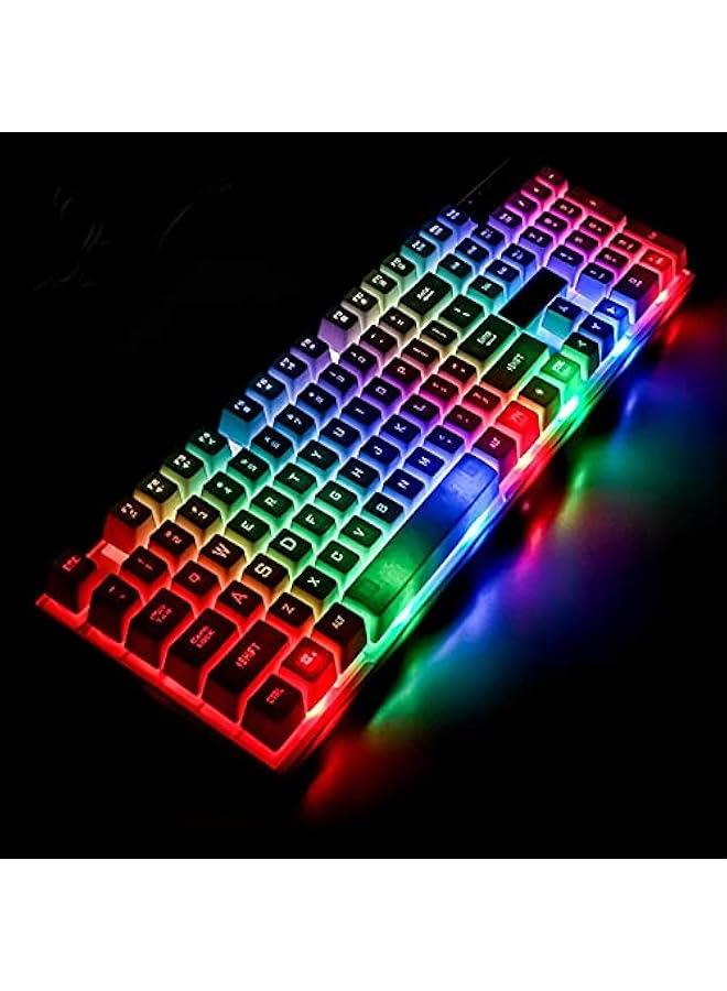 Mechanical Gaming Keyboard and Mouse Set , Rainbow LED, USB Wired Desktop Combo (Black)