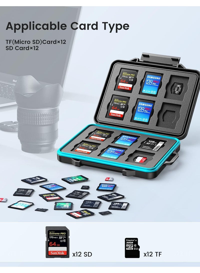 24 Slots SD Card Case Holder, Memory Card Case Water-Resistant Anti-Shock Memory Card Case for SD/Micro SD SDXC SDHC TF Card Carrying Storage Organizer Protector Cover with Labels&Carabiner