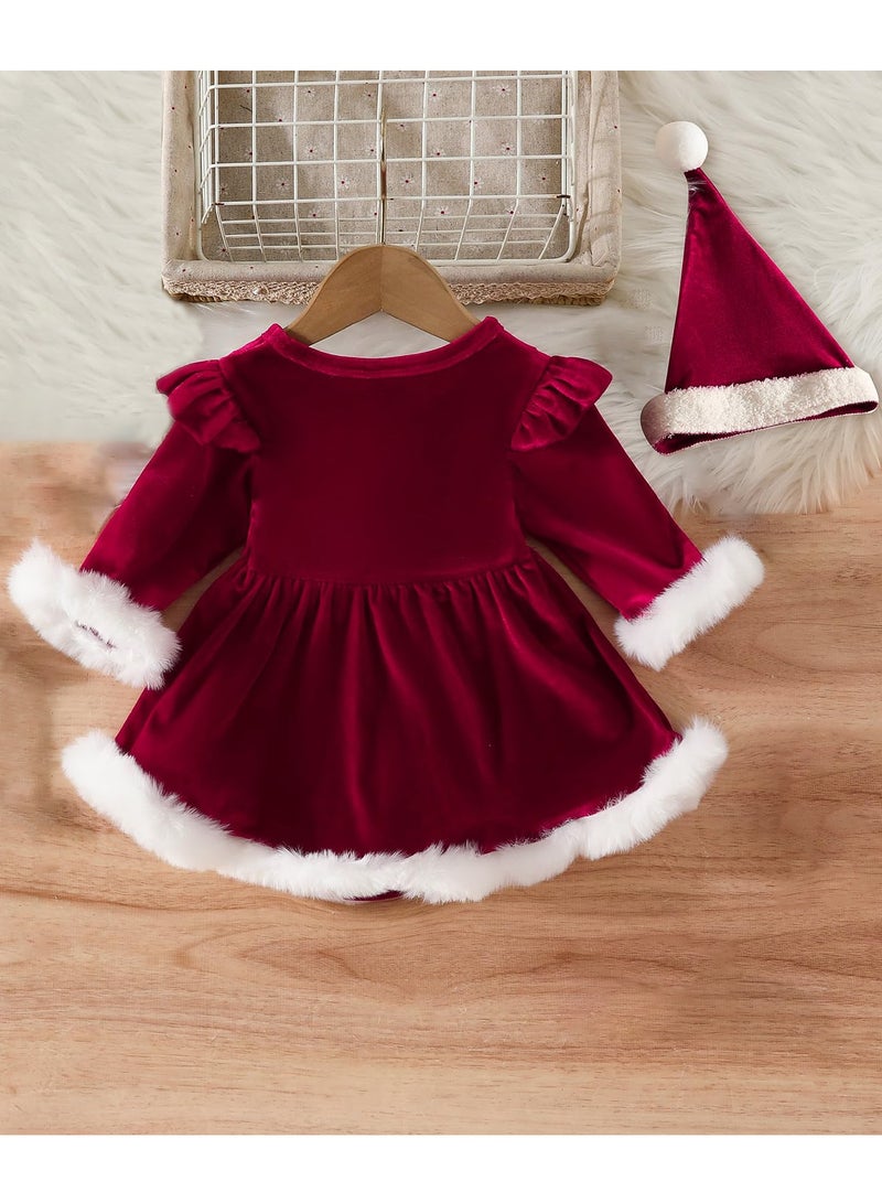 Children's Dress with Hood Velvet Jumpsuit Baby Jumpsuit Autumn and Winter Newborn Clothes Set (Red)