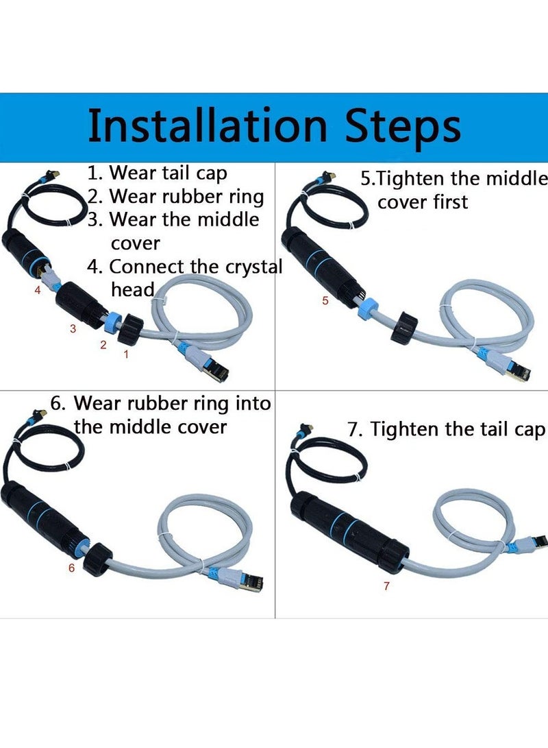 5PCS Shielded RJ45 CAT6A Waterproof Connector IP68 Cat5/5e/6 8P8C Ethernet LAN Cable Coupler Female to Female Outdoor Network Adapter with Waterproof Dustproof Cap Cover for Outdoor Network