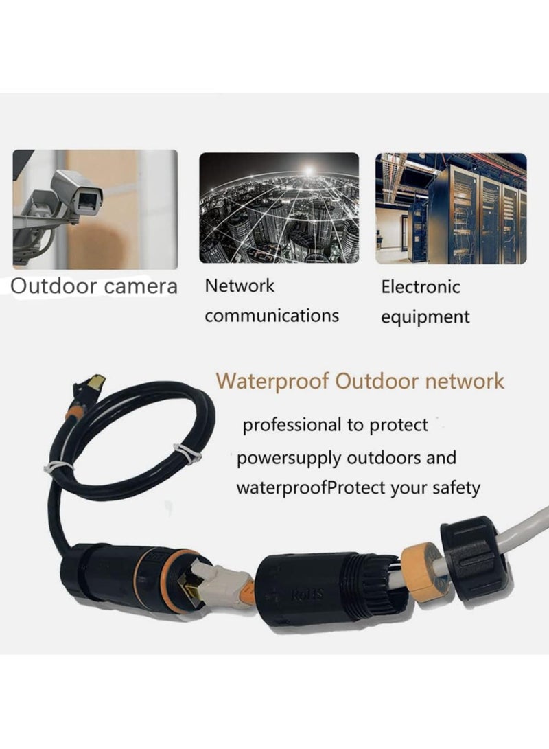 5PCS Shielded RJ45 CAT6A Waterproof Connector IP68 Cat5/5e/6 8P8C Ethernet LAN Cable Coupler Female to Female Outdoor Network Adapter with Waterproof Dustproof Cap Cover for Outdoor Network