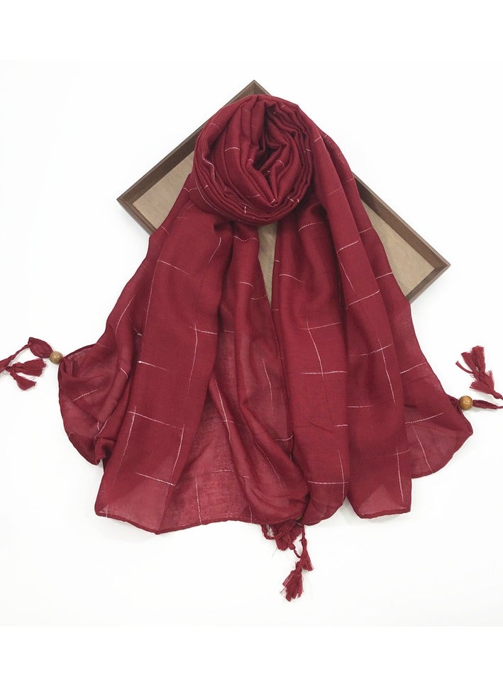 Balinese Plaid Handmade Tassel Hanging Bead Fashionable Headscarf Women's Leisure Travel Sun Protection Headband Scarf