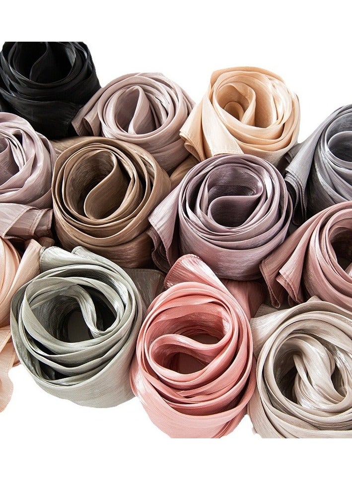 Women's Muslim Full Neck Cover Solid Color Headscarf Silk Scarf Thin Large Scarf Travel Sunscreen Shawl Linen Solid Color Silk Scarf Versatile