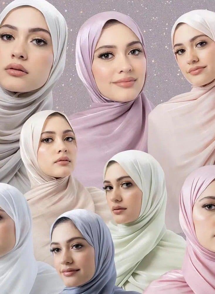 Women's Muslim Full Neck Cover Solid Color Headscarf Silk Scarf Thin Large Scarf Travel Sunscreen Shawl Linen Solid Color Silk Scarf Versatile