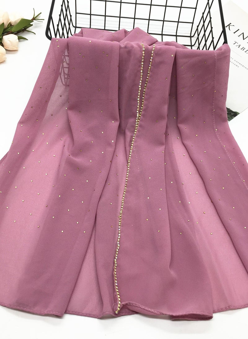 New Malay Shiny Diamond Long Edge Scarf Muslim Scarf Middle East Africa Headband Chiffon Solid Color