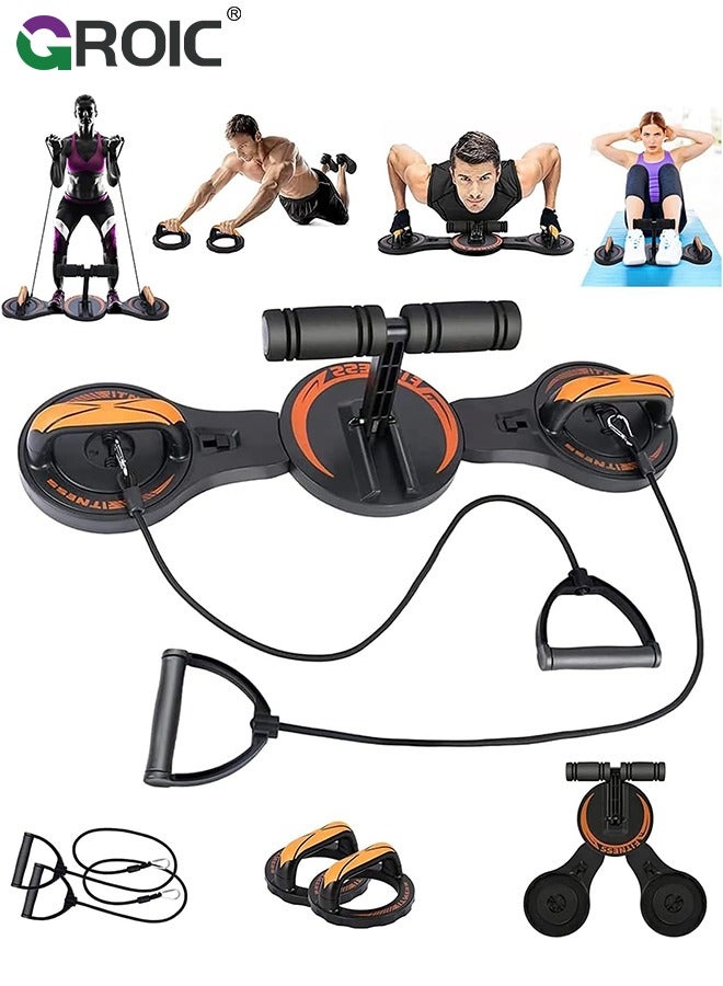 Push Up Board System, Push Up Board with Sit up Stand, Resistance Bands, Abdominal Wheel 4-In-1 Set, Adjustable Angle & Detachable Multifunctional Push Up Board, Strength Training Fitness Equipment