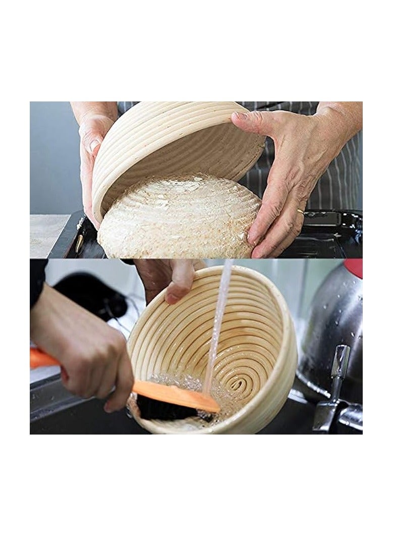 Bread Proofing Basket Set - Handmade 9 Inch Round & 10 Inch Oval for Dough Rising Fermentation Baking with Dough Scraper Linen Liner Cloth Bread Lame