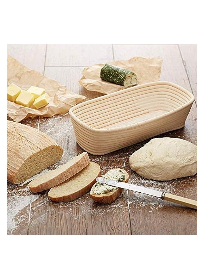 Bread Proofing Basket Set - Handmade 9 Inch Round & 10 Inch Oval for Dough Rising Fermentation Baking with Dough Scraper Linen Liner Cloth Bread Lame