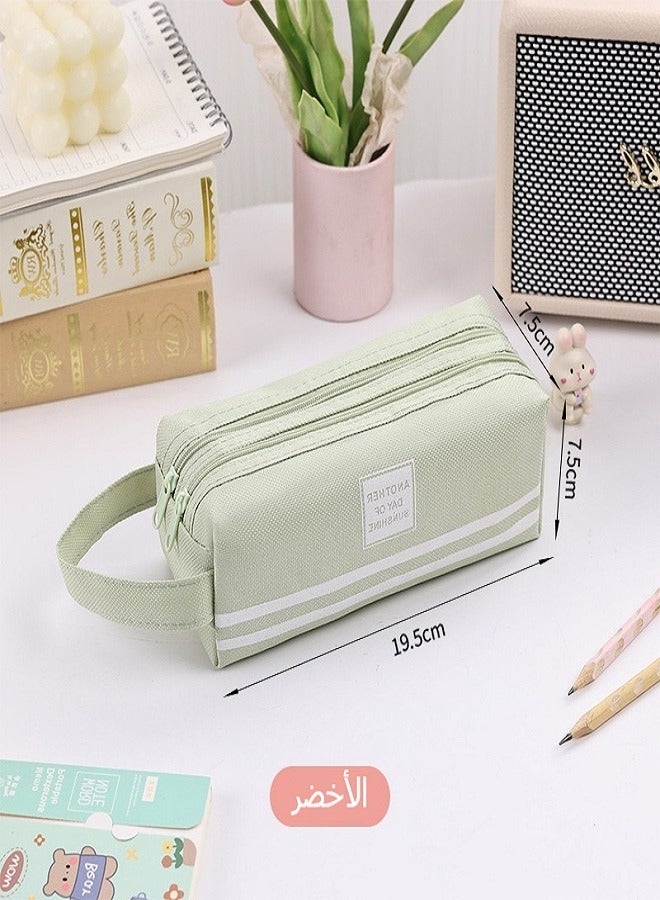 Large Capacity Dual-Layer Oxford Fabric Pencil Case with Handle, Portable Stationery Pouch for Students