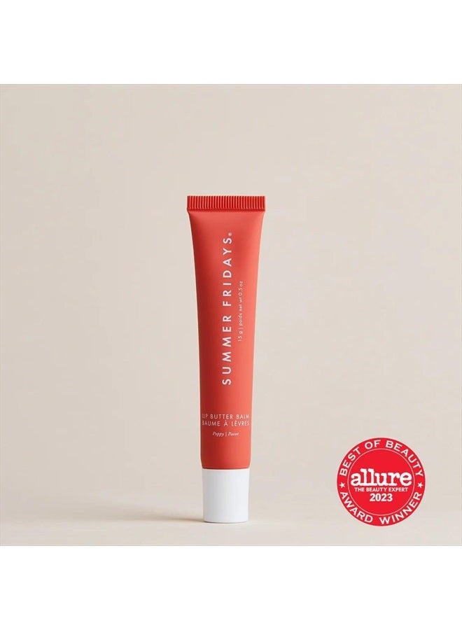 Lip Butter Balm - Conditioning Lip Mask and Lip Balm for Instant Moisture, Shine and Hydration - Sheer-Tinted, Soothing Lip Care - Poppy (.5 Oz)