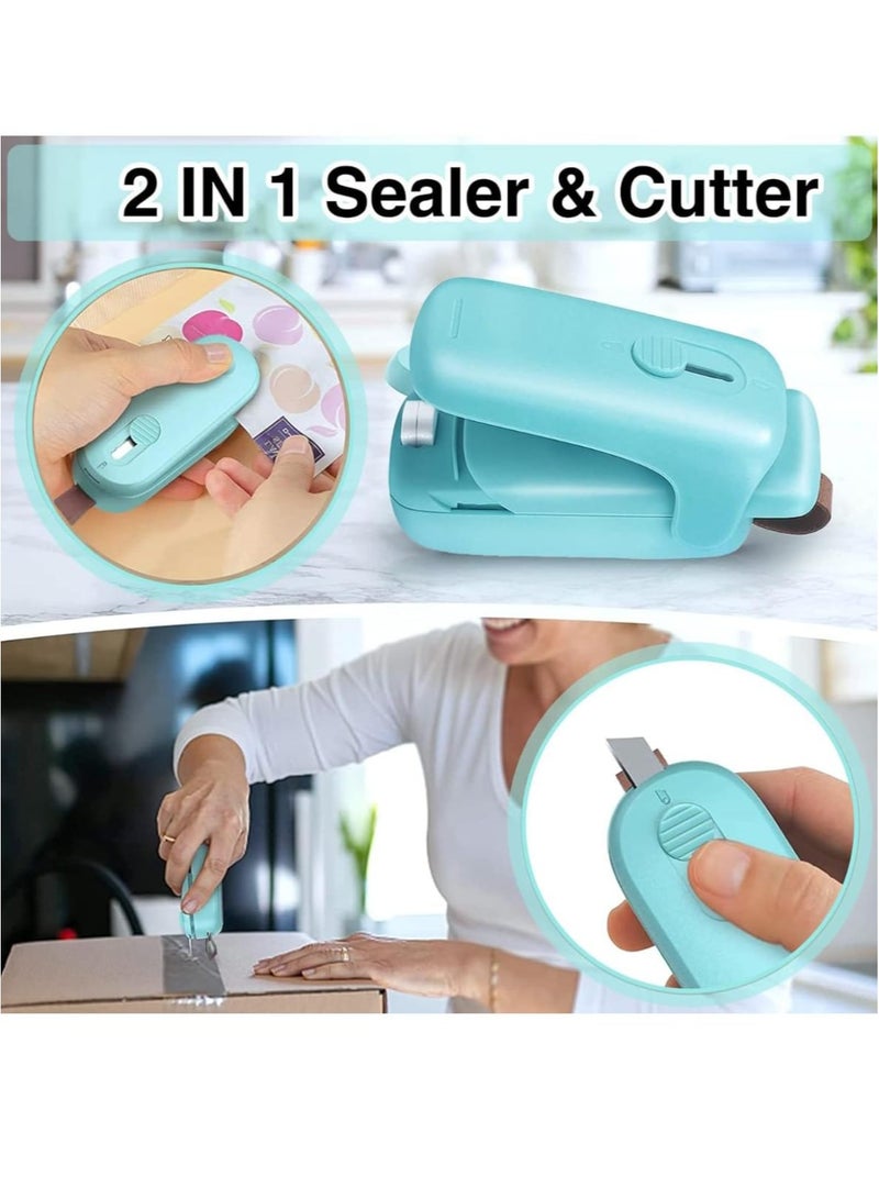 Mini Sealing Machine with Cutter 2 in 1 Handheld Bag Sealer for Chips, Foil & Plastic Bags Portable Food Storage Sealer for Snacks & Freshness