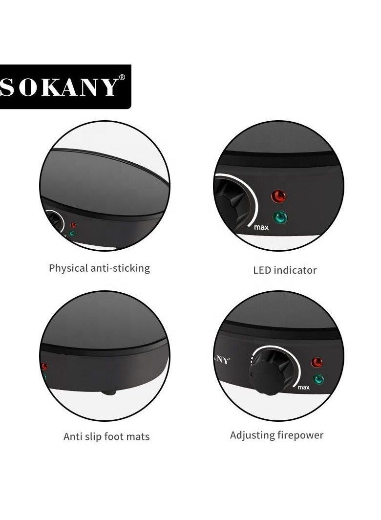 Sokany Pancake and Crepe Maker, 1000 Watt, Black- SK-BBQ-842