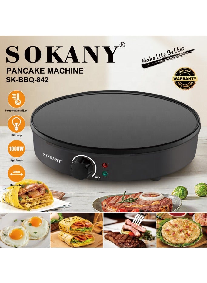 Sokany Pancake and Crepe Maker, 1000 Watt, Black- SK-BBQ-842