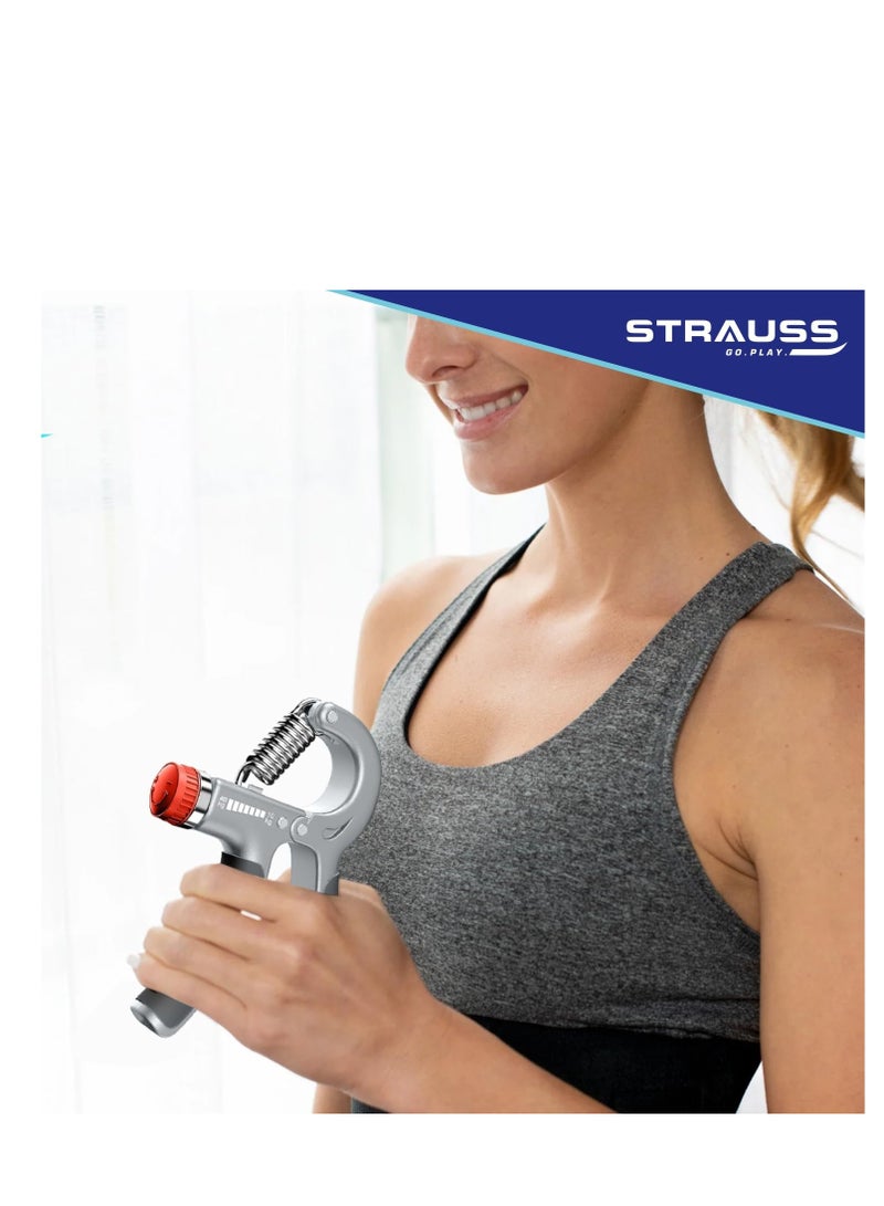 Strauss Adjustable Hand Grip | Adjustable Resistance (10KG - 40KG) | Hand Gripper for Home & Gym Workouts | Perfect for Finger & Forearm Hand Exercises for Men & Women (Black/Grey)