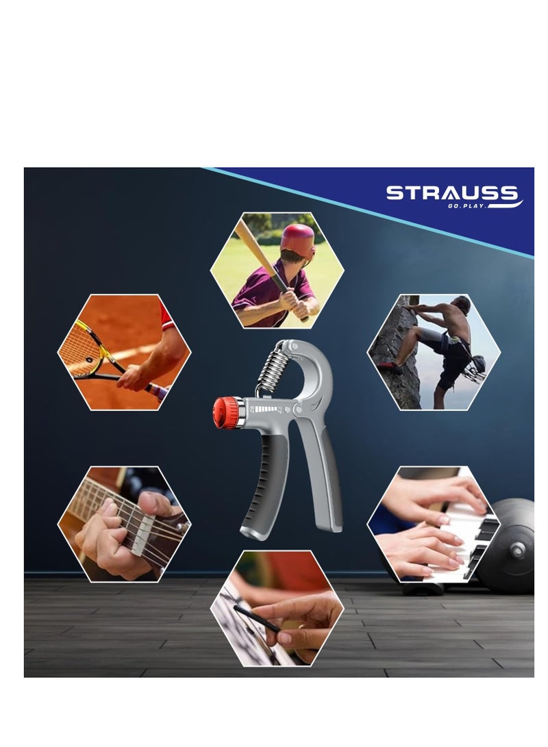 Strauss Adjustable Hand Grip | Adjustable Resistance (10KG - 40KG) | Hand Gripper for Home & Gym Workouts | Perfect for Finger & Forearm Hand Exercises for Men & Women (Black/Grey)