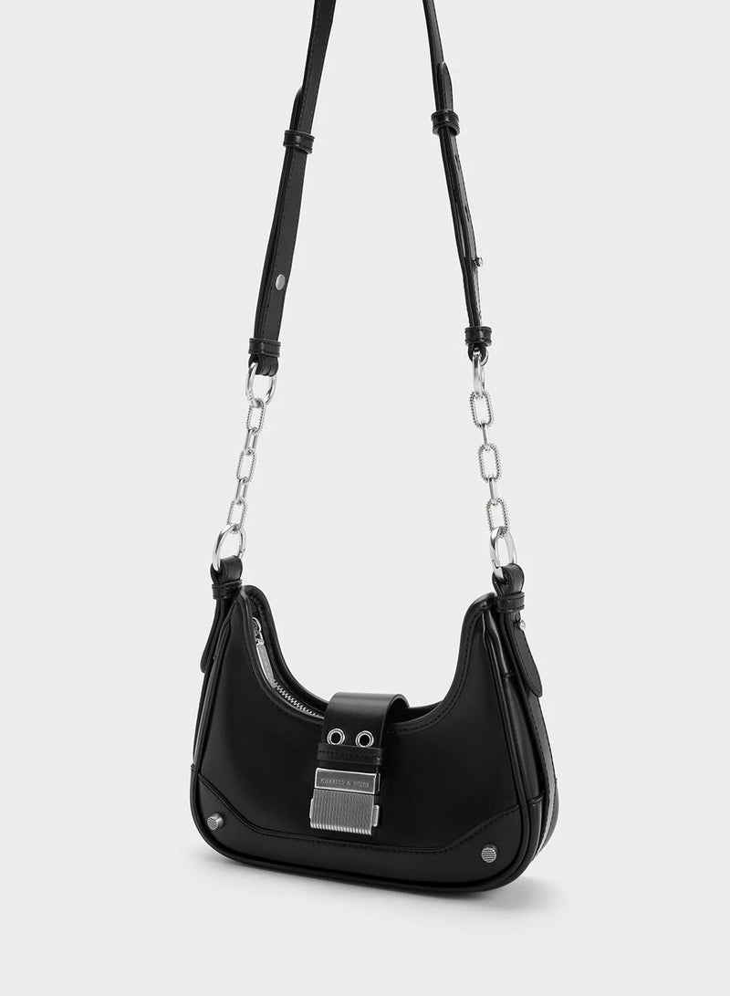 CHARLES & KEITH Shoulder Bag & Crossbody Bag Winslet Belted Hobo Bag - Black