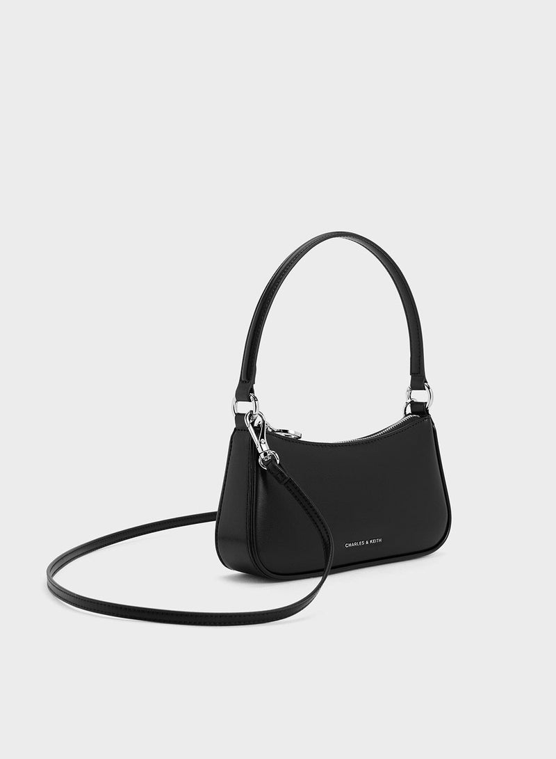 CHARLES & KEITH Crossbody Bag Curved Shoulder Bag - Black