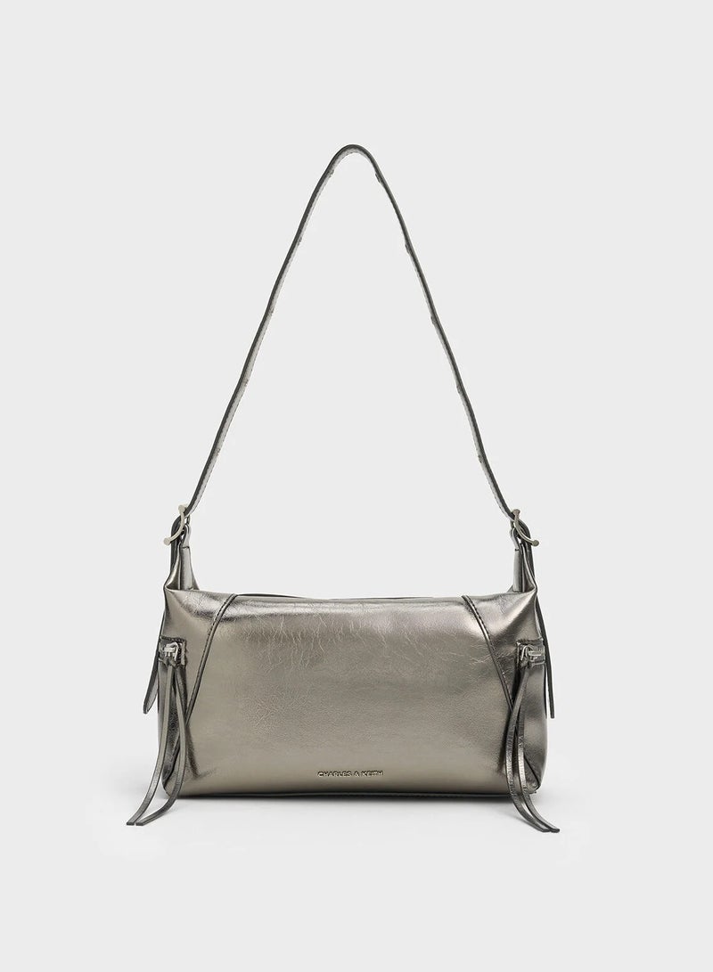 CHARLES & KEITH Xylia Metallic Shoulder Bag - Pewter