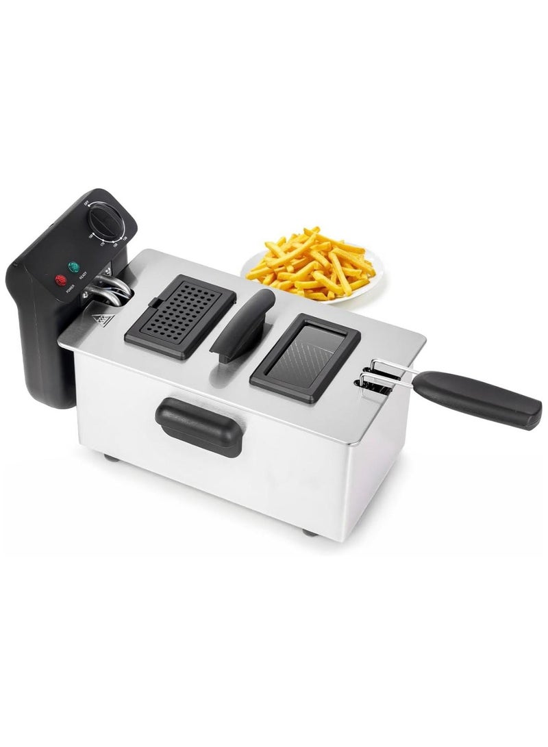 Deep Fryer with Adjustable Thermostat, 3L Oil Capacity, Removable Enamel Pot, Frying Basket with Handle, Fully Immersible Heating Element, Stainless Steel Housing – Perfect for Fries, Wings, Tempura, Donuts, and More 2000W