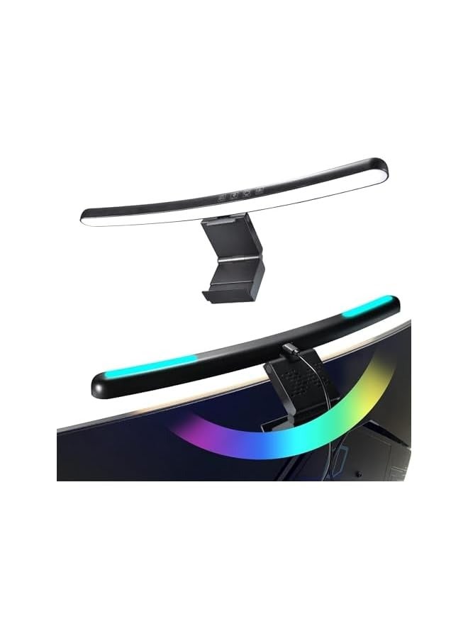 Curved Monitor Light Bar with RGB Backlight Computer Lamp for Curved Monitor 24-27 inch 3 Color Temperature Stepless Dimming Computer Monitor Lamp Curved USB Power Gaming Night Light- black