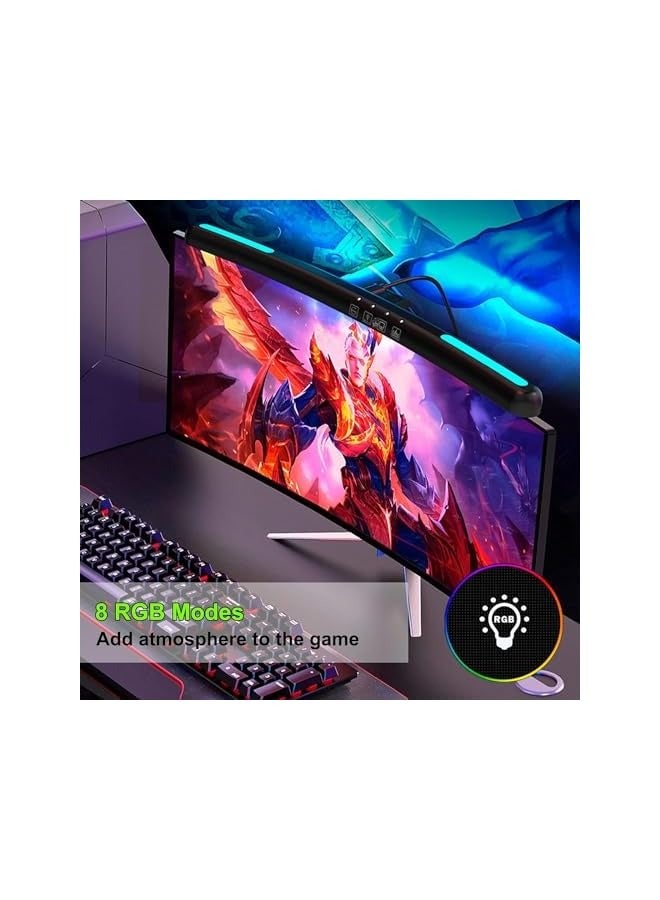 Curved Monitor Light Bar with RGB Backlight Computer Lamp for Curved Monitor 24-27 inch 3 Color Temperature Stepless Dimming Computer Monitor Lamp Curved USB Power Gaming Night Light- black