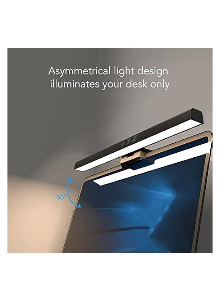 Computer Monitor Lamp, E Reading No Screen Glare or Flicker Monitor USB Powered Monitor Light Bar, Space Saving Eye Caring Task Light with Timing and Color Temperature Adjustment