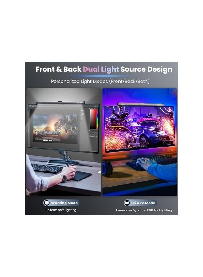 Monitor Light bar with RGB Backlight, 40cm Computer Monitor Lamp with Dimmer and Color Temperature, LED Touch Control Gaming Screen Light No Screen Glare and Eye Protection for Home Office