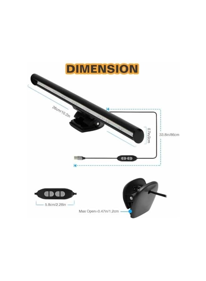 Portable Laptop Monitor Light Bar with USB Connection, e-Reading LED Task Lamp, 3 Color Temperature Settings, 10 Levels of Brightness Adjustment, No Glare on The Screen, Saves Space