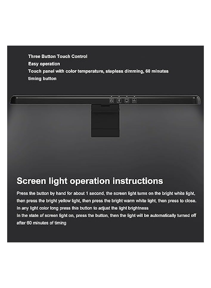 Computer Monitor Light Bar, Anti Glare Blue Light Block Eye Caring Lamp, E Reading LED Lamp with Auto Dimming and Timing Button, USB C Interface Space Saving Home Office Lamp