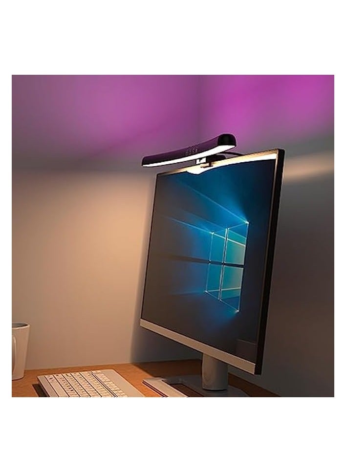 Computer Monitor Light Bar, Anti Glare Blue Light Block Eye Caring Lamp, E Reading LED Lamp with Auto Dimming and Timing Button, USB C Interface Space Saving Home Office Lamp