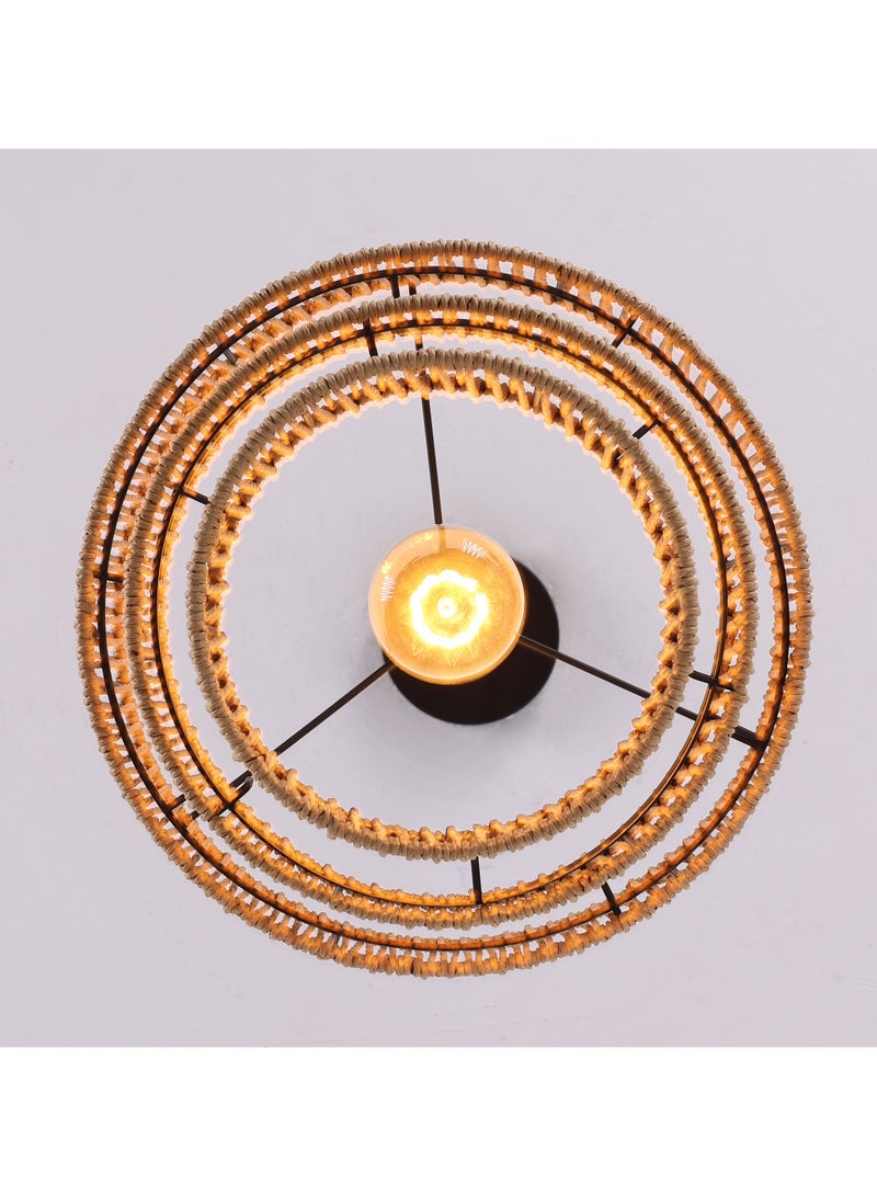 Farmhouse Rattan Pendant Light Fixture Vintage Boho Hand-Woven Bamboo Pendant Lighting Retro 30cm Mini 3-Tier Drum Wicker Brown Pendant Light for Kitchen Island, Dining Room, Bedroom