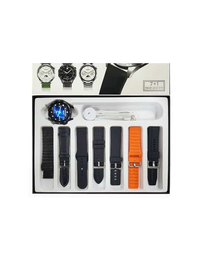 WISME WS63 Max Multi Function Smart Watch With 7 Pair Straps and Wireless Charger For Men Black