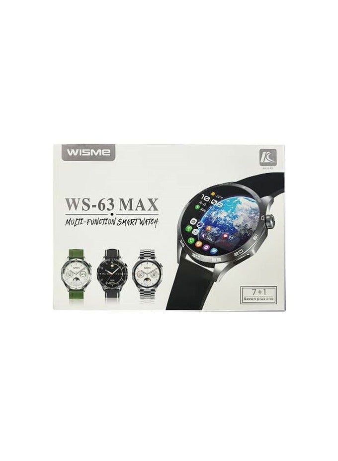 WISME WS63 Max Multi Function Smart Watch With 7 Pair Straps and Wireless Charger For Men Silver