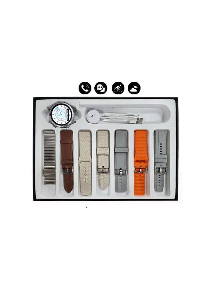 WISME WS63 Max Multi Function Smart Watch With 7 Pair Straps and Wireless Charger For Men Silver